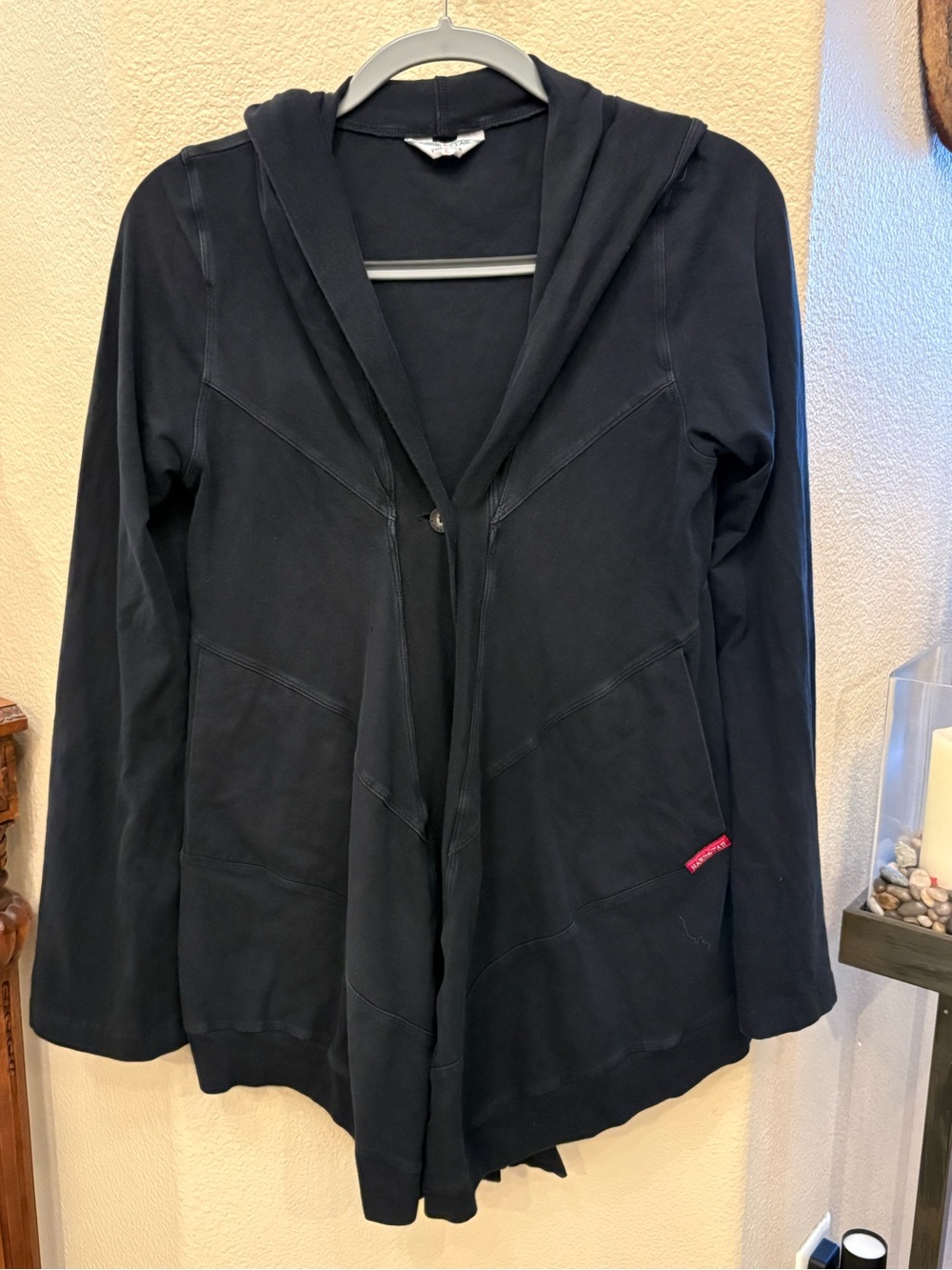 Hard Tail Women Black Hooded One Button Cardigan Size Large